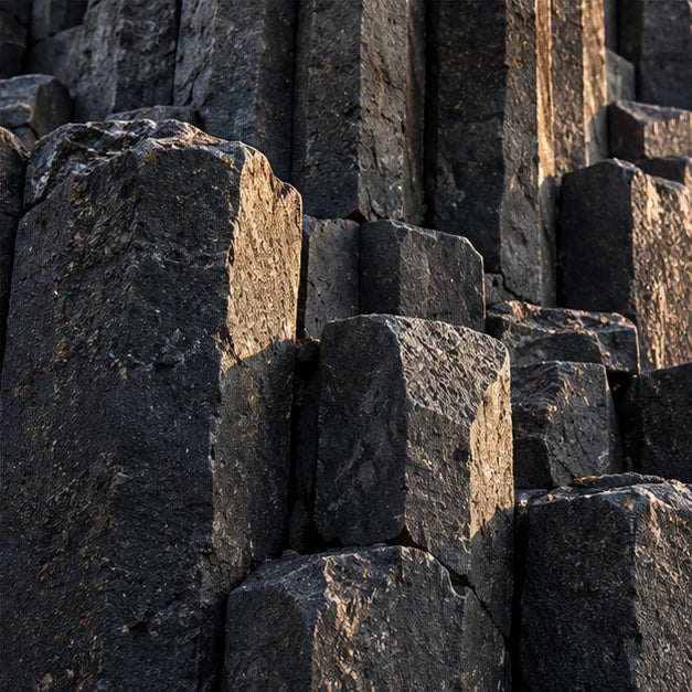 Dark basalt with a raw mineral surface