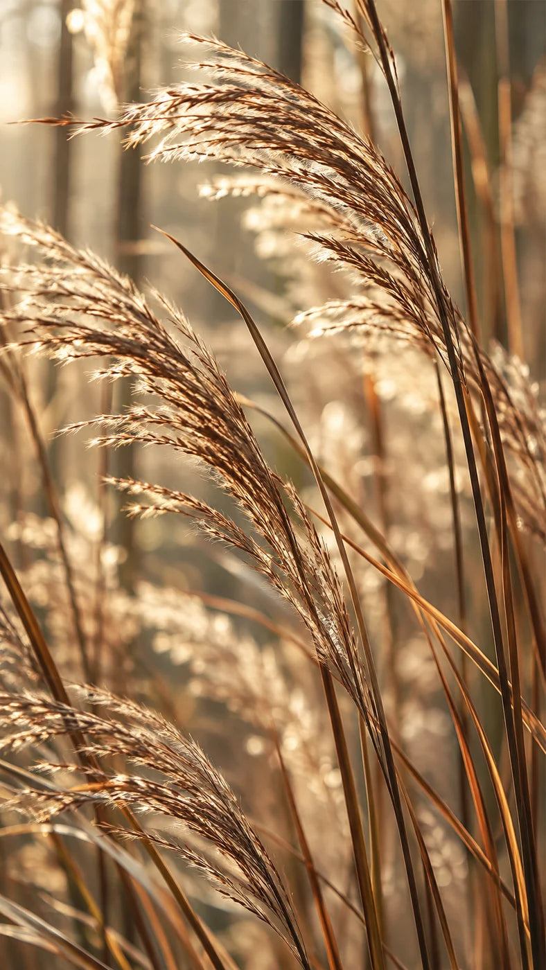 Sunlit natural grasses with delicate linear fibres