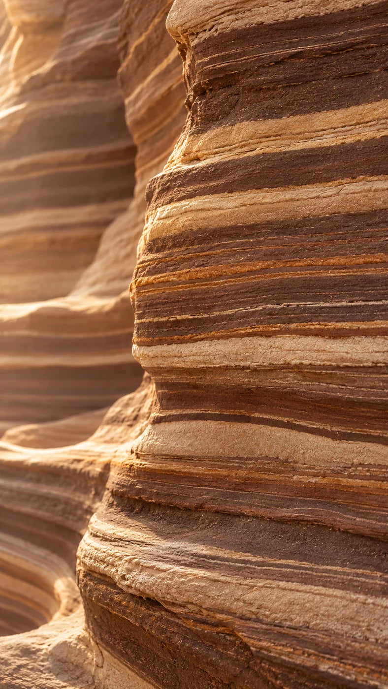 Layered sandstone formations in warm brown tones